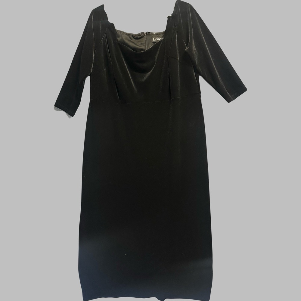 Eloquii Velvet Midi Dress Plus‎ Size 18/20 Black Cocktail Party Winter Wedding